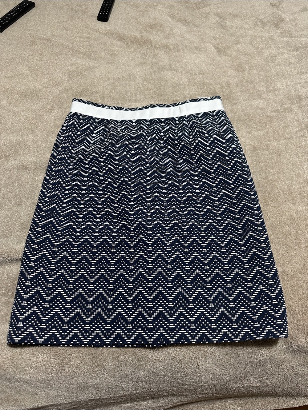 Brooks Brothers Navy Chevron Pencil Skirt with White Waistband